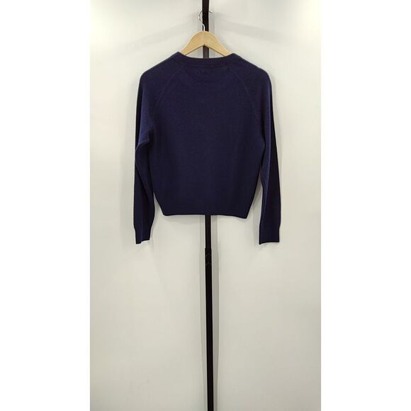 Quince Women Mongolian Shrunken Cashmere Sweatshirt Navy Sleeved Top M - Picture 2 of 3